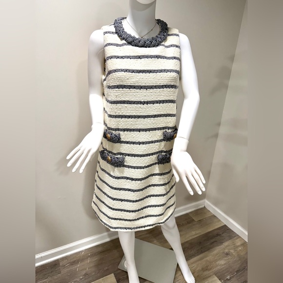 Tuckernuck Jackie Tweed Shift Dress M NWT Navy Stripe Bouclé Classic Sleeveless - Picture 7 of 15
